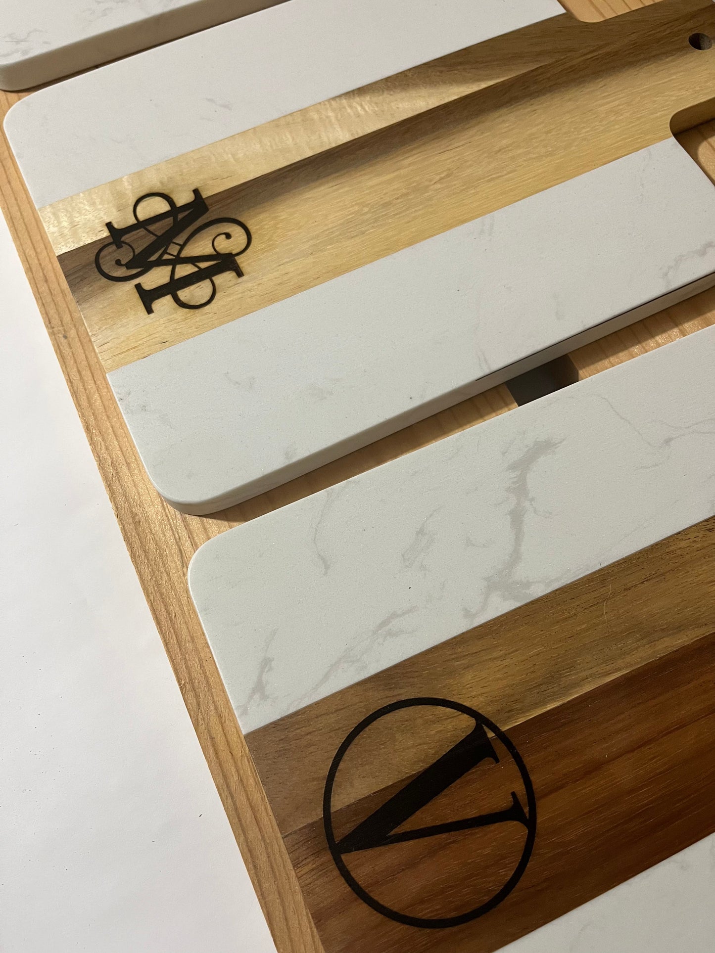 Bulk Order: Six Monogrammed Marble and Acadia Wood Charcuterie Board